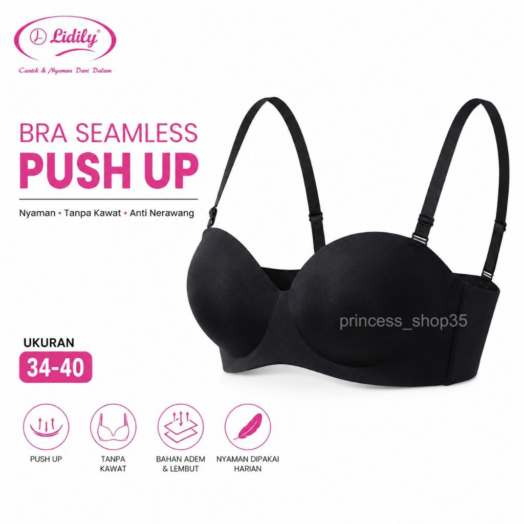 Lidily Bra Seamless Push Up Tanpa Kawat Busa Sedang  Cup B Lembut  - BH Lidily H3558