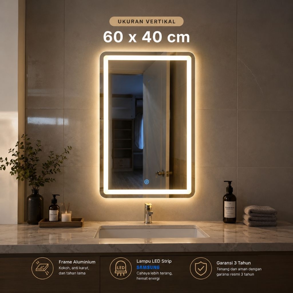 cermin LED Kotak Touchscreen dengan Lampu strip samsung