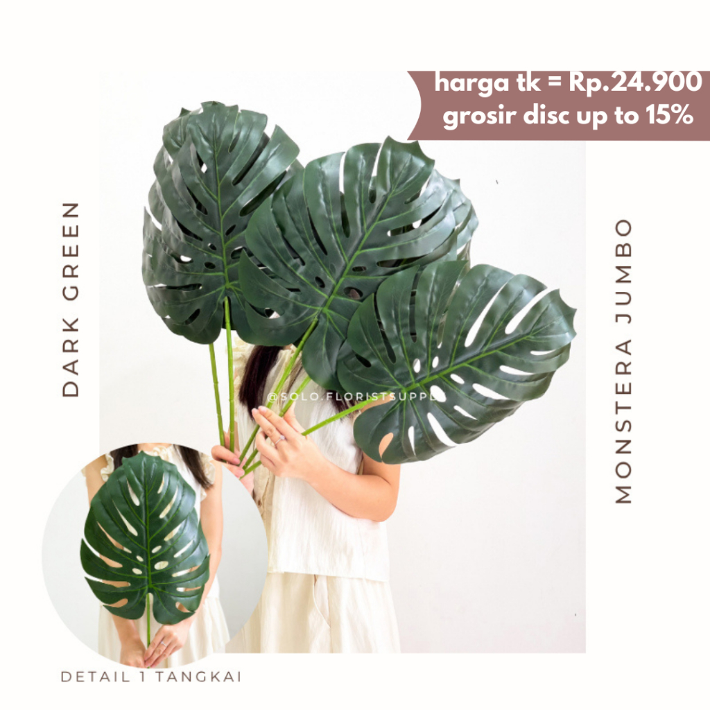 86cm & 60cm BIG MONSTERA OMBRE LATEX DAUN TROPICAL JUMBO Artificial Daun Hias Palsu Ekor Naga Plasti