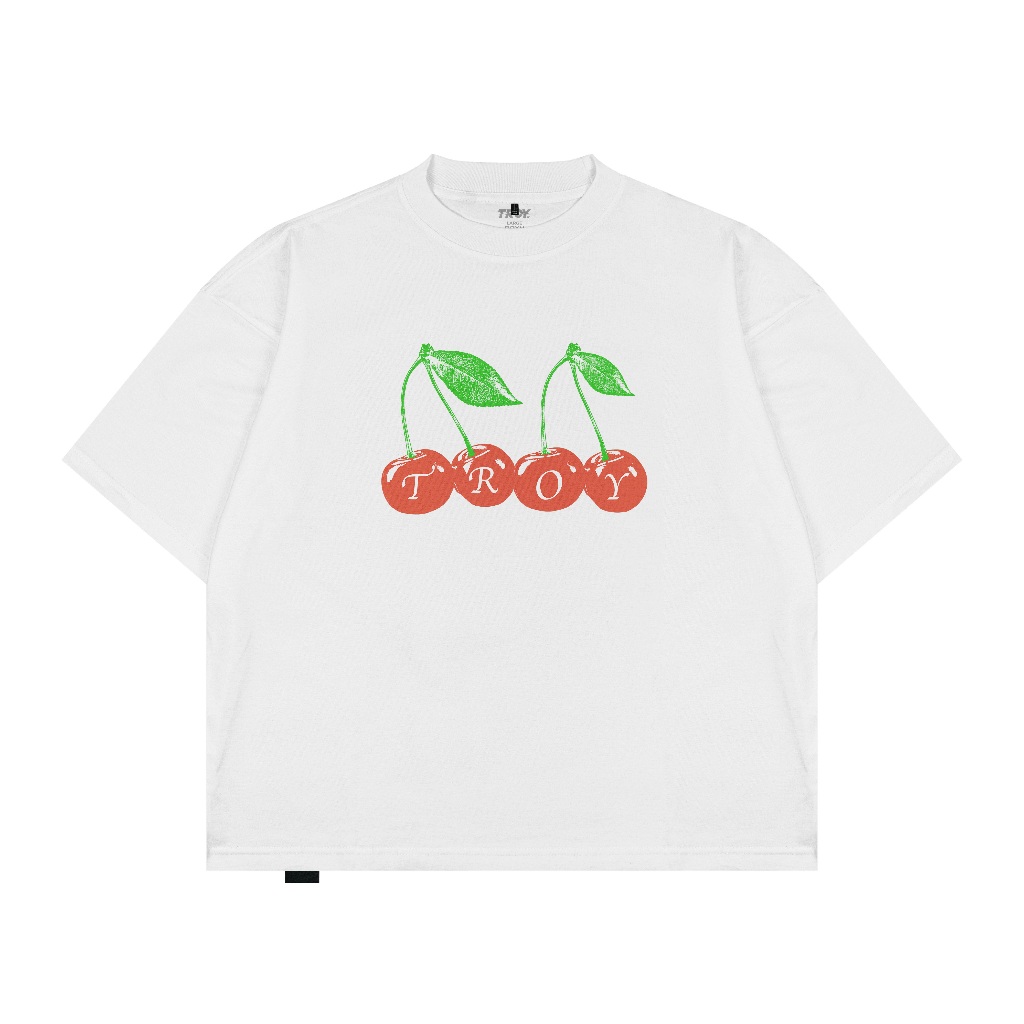 Troy Company Boxy Oversize Tshirt White Cherry - Kaos Boxy Oversize Putih MBD 3644