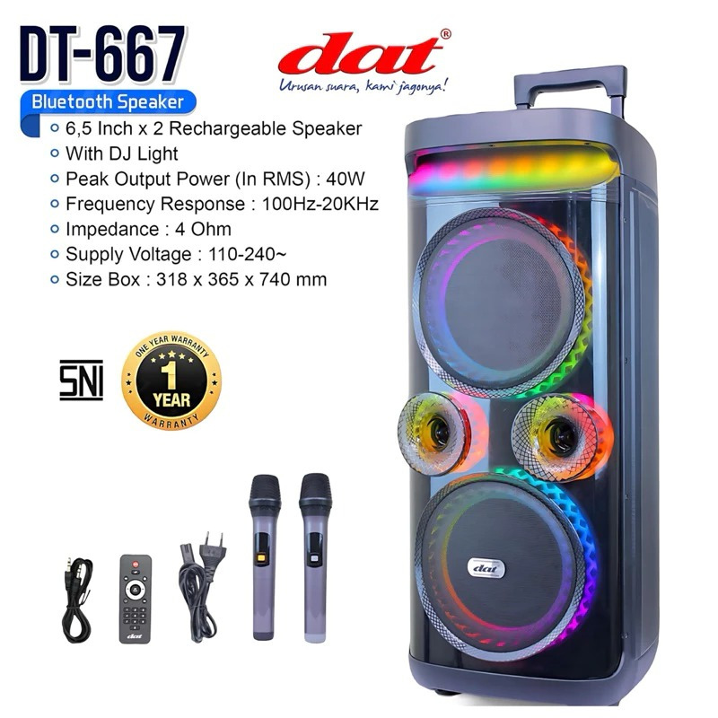 Speaker DAT DT-667 speaker bluetooth portabel speaker aktif full bass dilengkapi 2mic wireles karaok