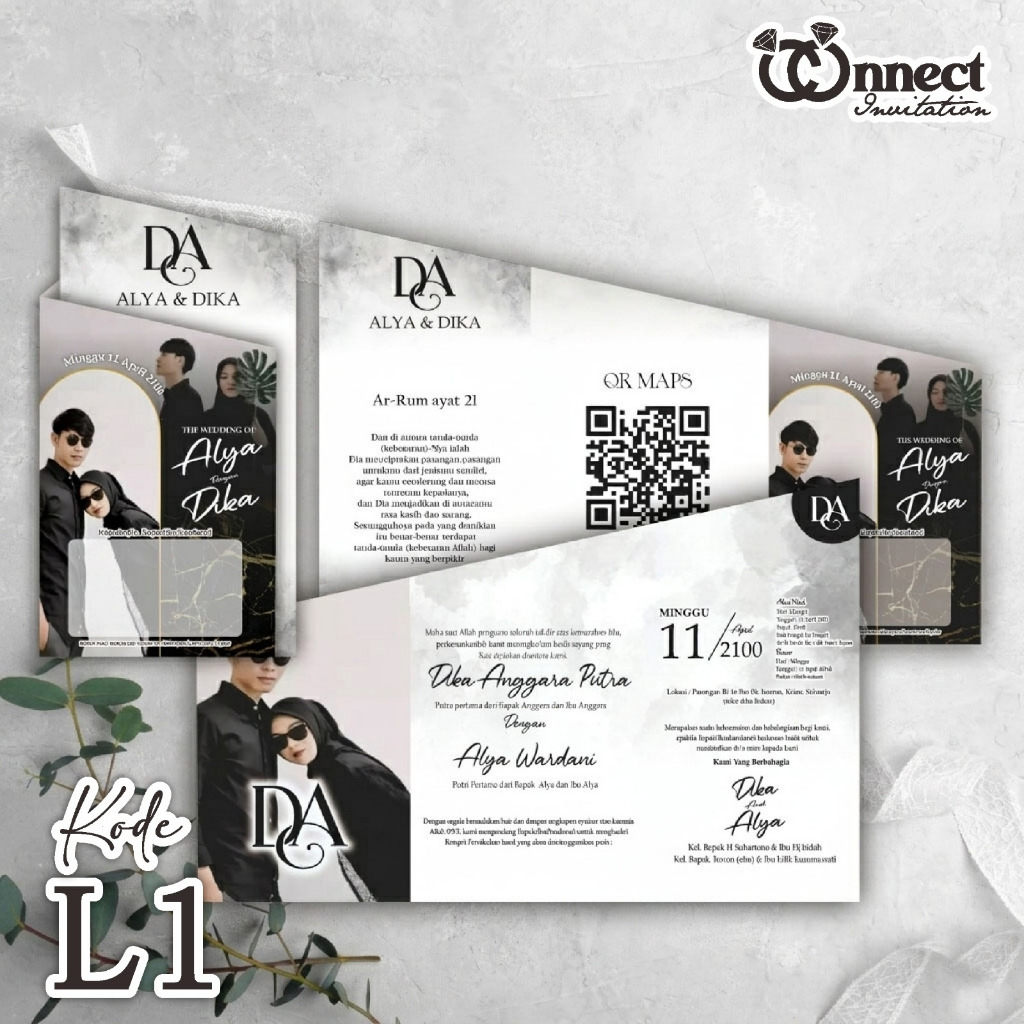 Cetak Undangan Pernikahan BW Glossy - Desain Elegan, Free Foto, Borderless, Premium Paper