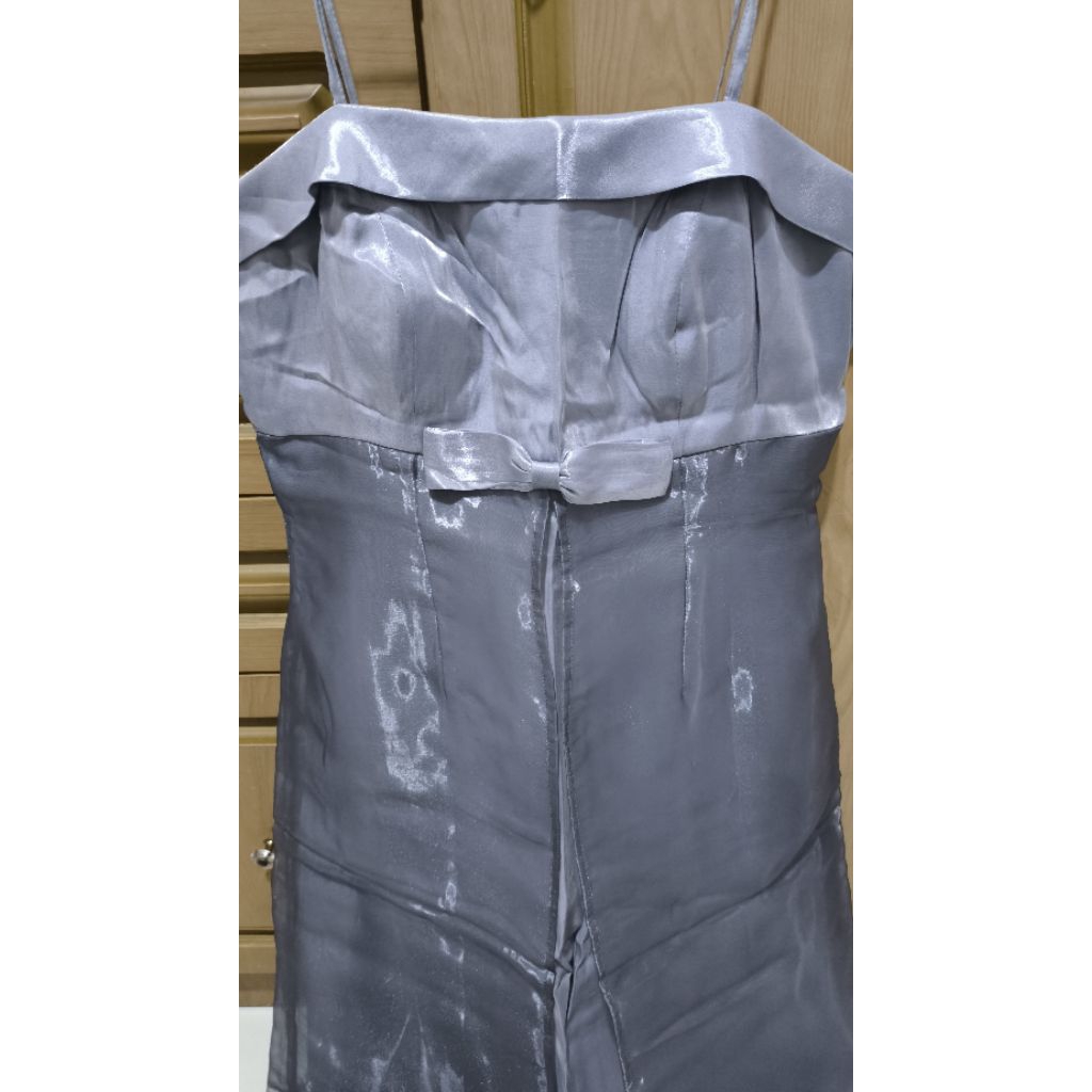 Long dress pesta silver, gaun pesta panjang silver