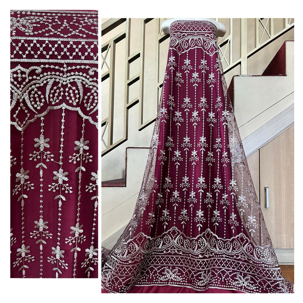 kain tile/tulle Sapto 2 warna motif turin kain tile brokat tile Sapto tile akar tile polos kain dres