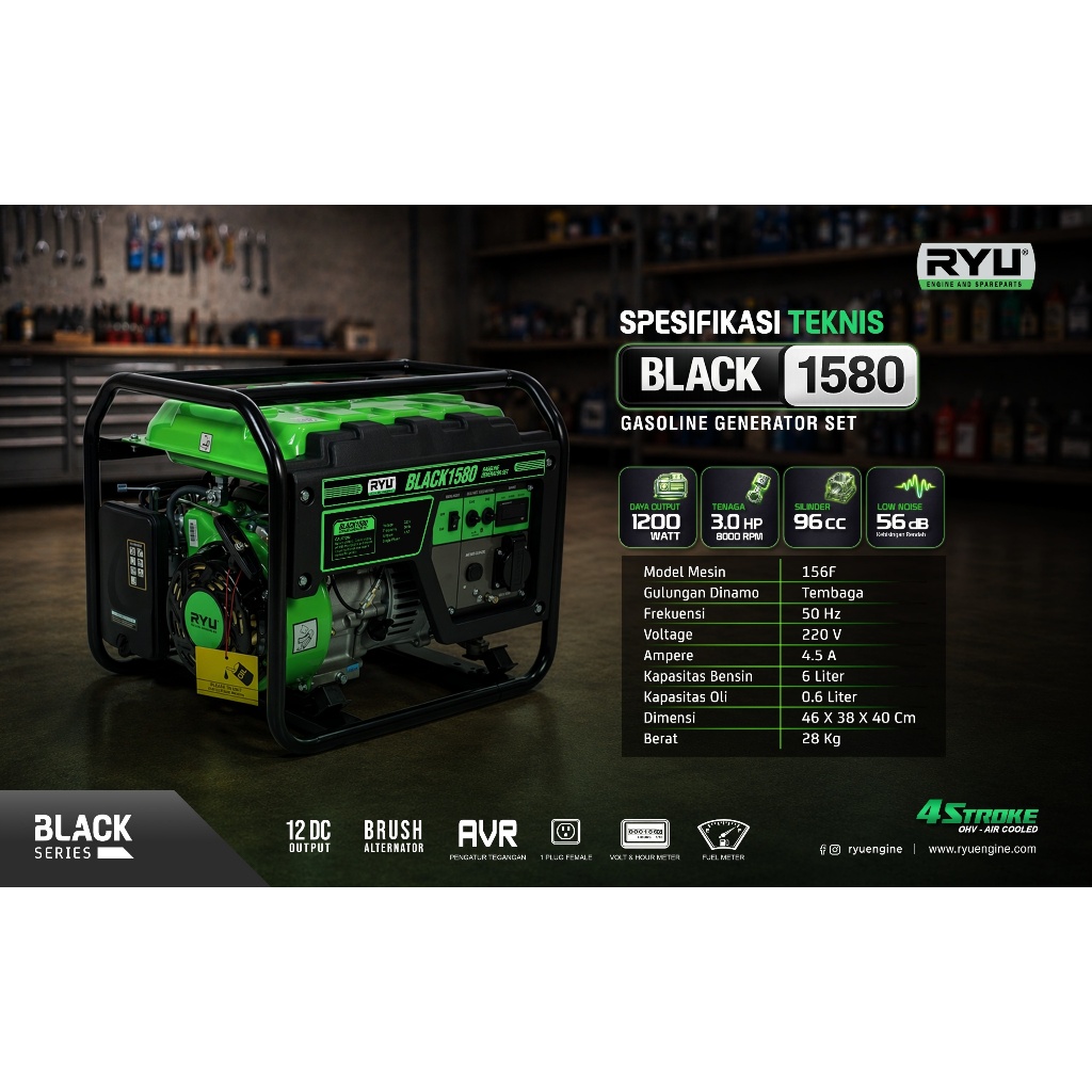 GENSET/GENERATOR SET BLACK1580 (1200 WATT) - RYU