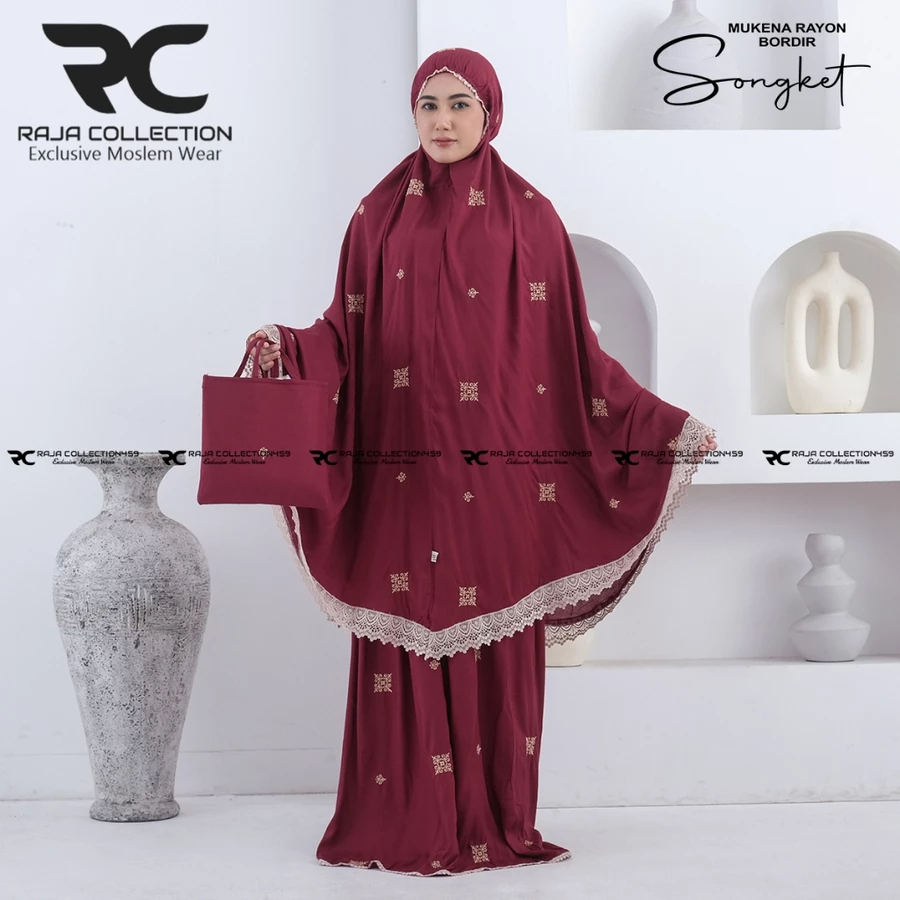 Mukena Bordir Katun Rayon Premium Dewasa Jumbo Rayon Bordir Songket
