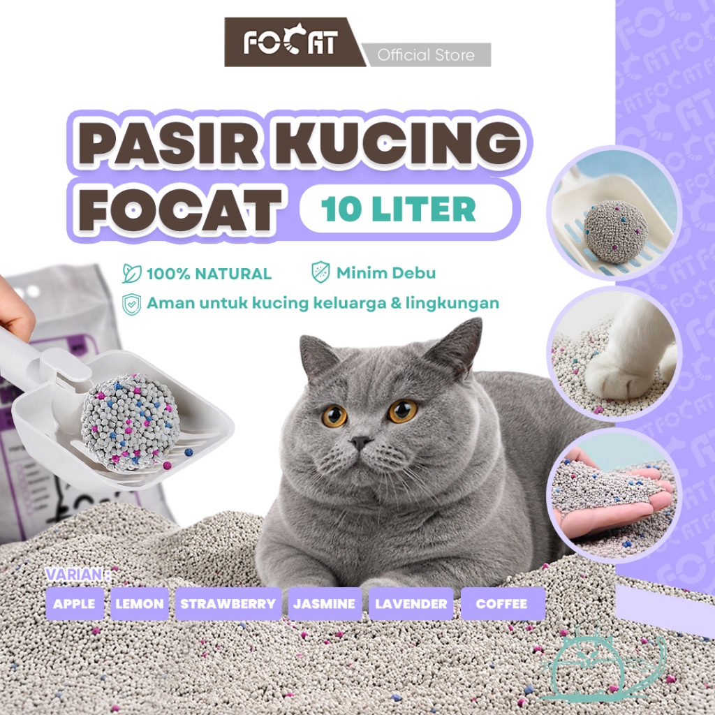 FOCAT Pasir Kucing Bentonite Harum 10L N11 Pet Litter Sand / Pasir Kucing Gumpal Wangi / Pasir Kucing Anti Bau