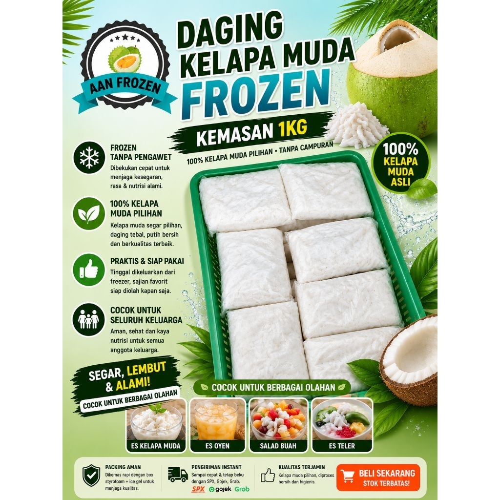 Daging Kelapa Muda 1kg / Daging Kelapa Beku 1kg / Daging Kelapa