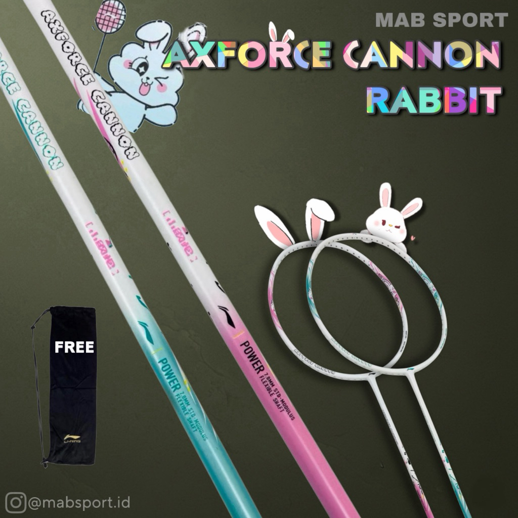 RAKET BADMINTON LINING AXFORCE CANNON RABBIT EDITION ORIGINAL 31 LBS PINK BLUE CUTE 4U 5U