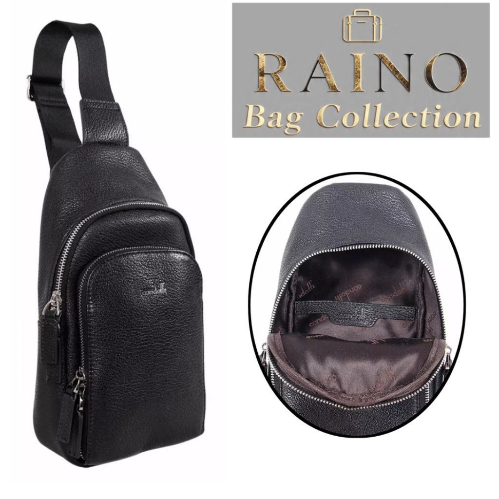 Chest Bag Condotti Kulit Pria Tas Dada Crossbody Sling Bag Premium - Black