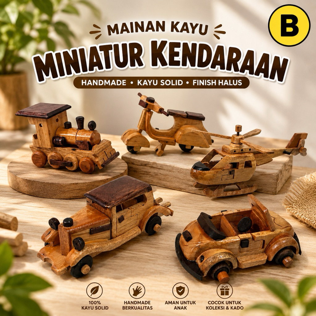 Mainan kayu miniatur mobil kapal becak pesawat helikopter vespa (Ukuran Besar)