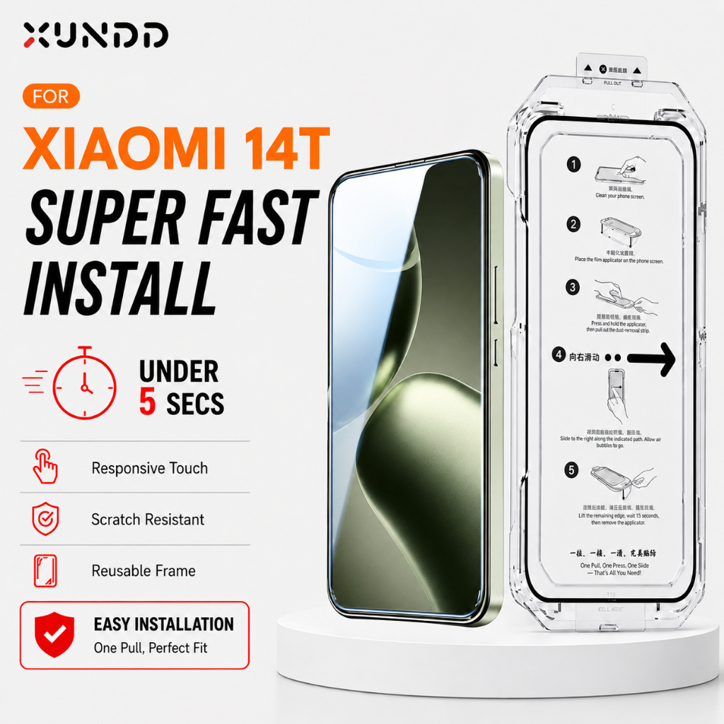 XUNDD Quick-Fit Install Tempered Glass Untuk Xiaomi 14T 14T Pro Dust-Free Installation-XDTG-004