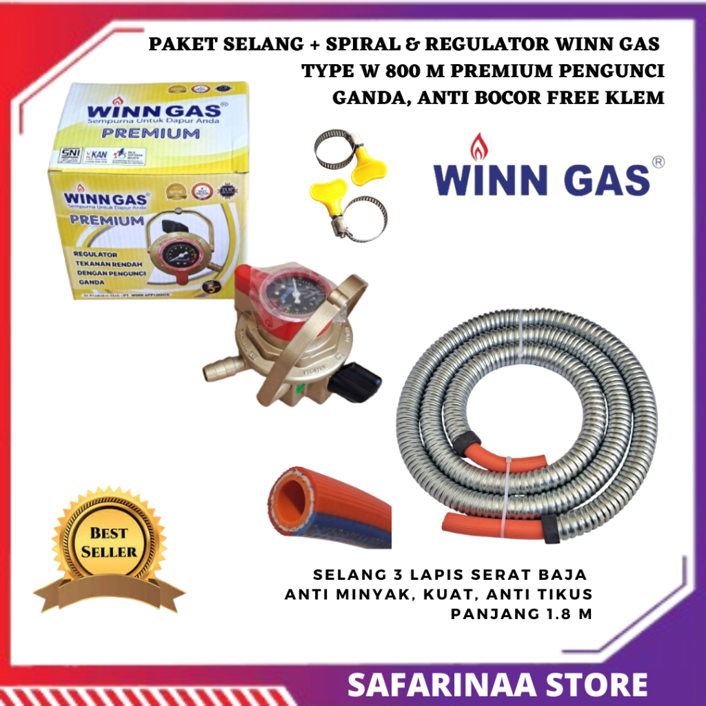 REGULATOR GAS LPG ANTI BOCOR W 800 M PREMIUM SET SELANG PERSONALUX SERAT BAJA 1000 PSI FREE KLEM