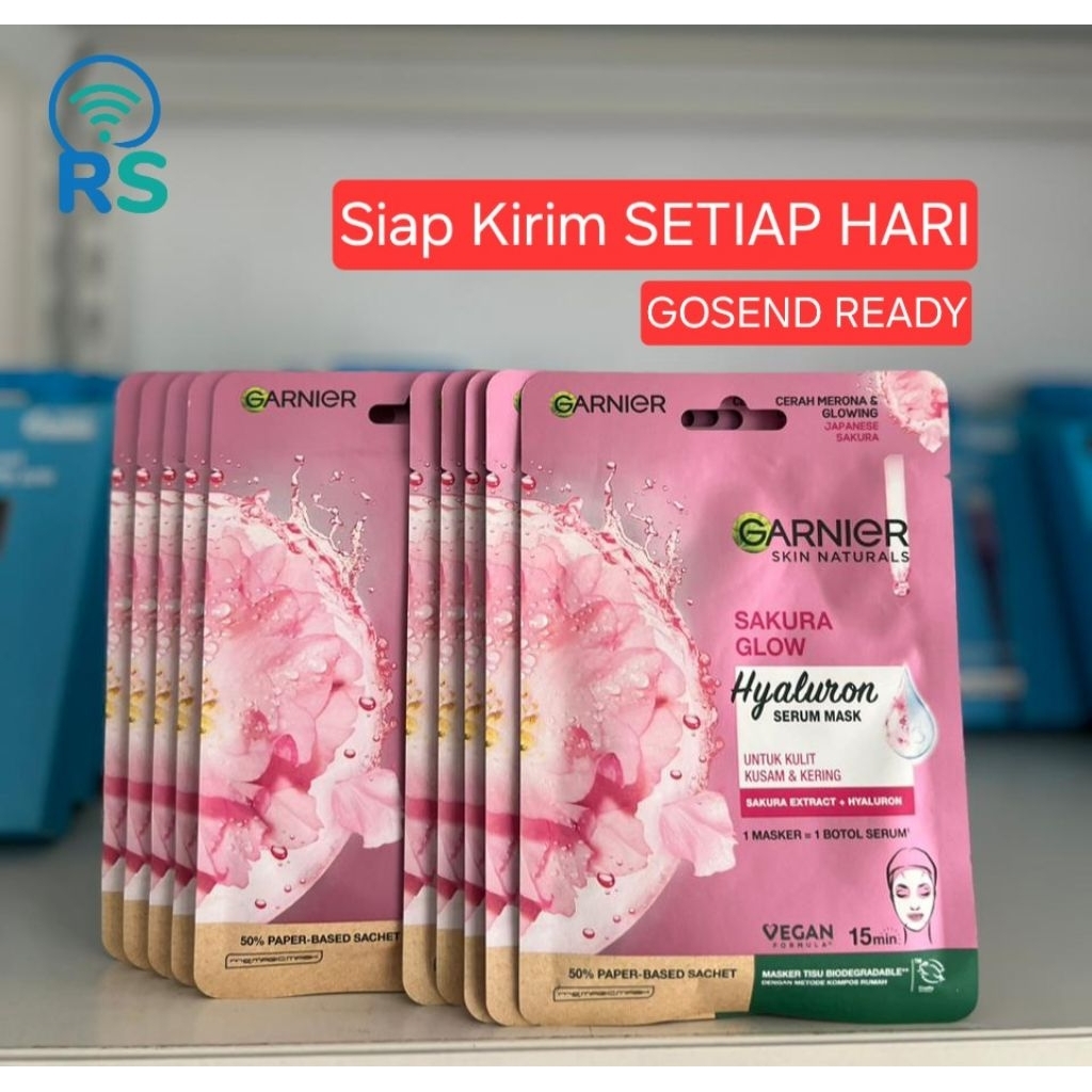 PAKET 5 / 10 pcs Garnier Hyaluron Serum Mask Sakura Glow Sheet Mask Masker Wajah Mencerahkan Glowing