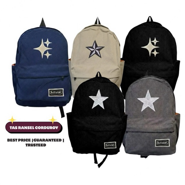 TAS RANSEL BACKPACK CORDUROY STAR - TAS RANSEL SEKOLAH KULIAH CORDUROY