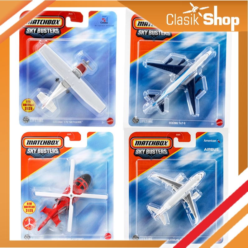 MATCHBOX Diecast Pesawat Terbang Original Sky Busters CESSNA 172 BOING AIRBUS HELICOPTER