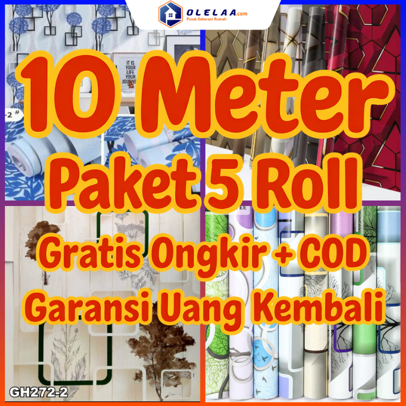 PAKET 5 ROLL 10 M Wallpaper Dinding 10 m 10 meter 45 cm x 10 m MOTIF 3D UNTUK RUANG TAMU
