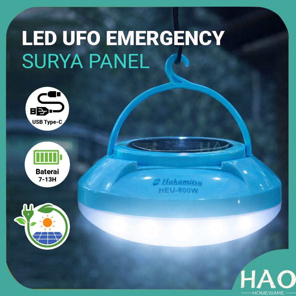 Lampu LED Emergency UFO Surya Panel USB Type-C / Lampu LED UFO Rechargeable Solar Panel / Lampu Daru