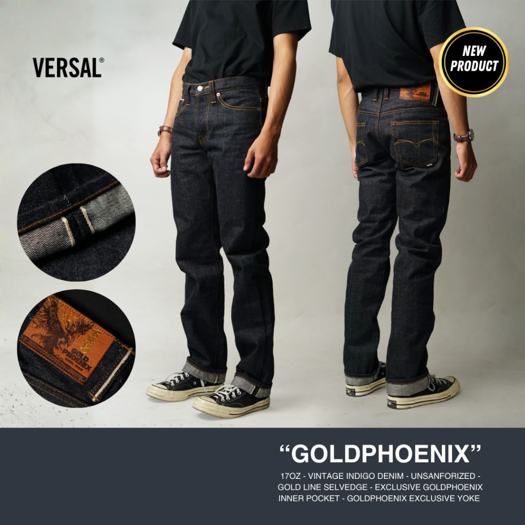 Versal The Finest - GOLD PHOENIX 17oz Vintage Indigo Denim with Gold Line Selvedge Denim (Ready Stoc