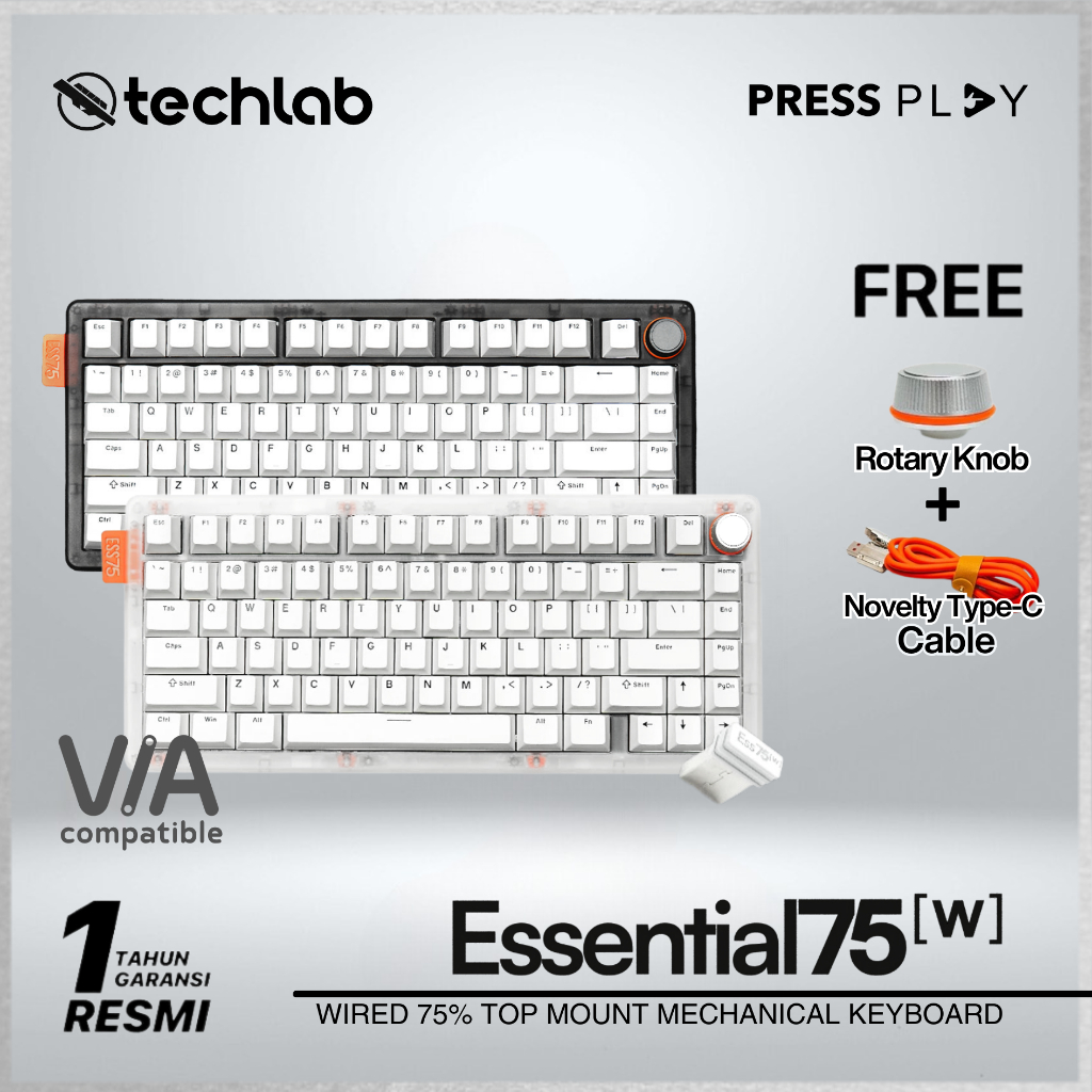 Press Play ESSENTIAL75W 75% Wireless Mechanical Keyboard Top Mounted VIA Compatible / Essential 75 W