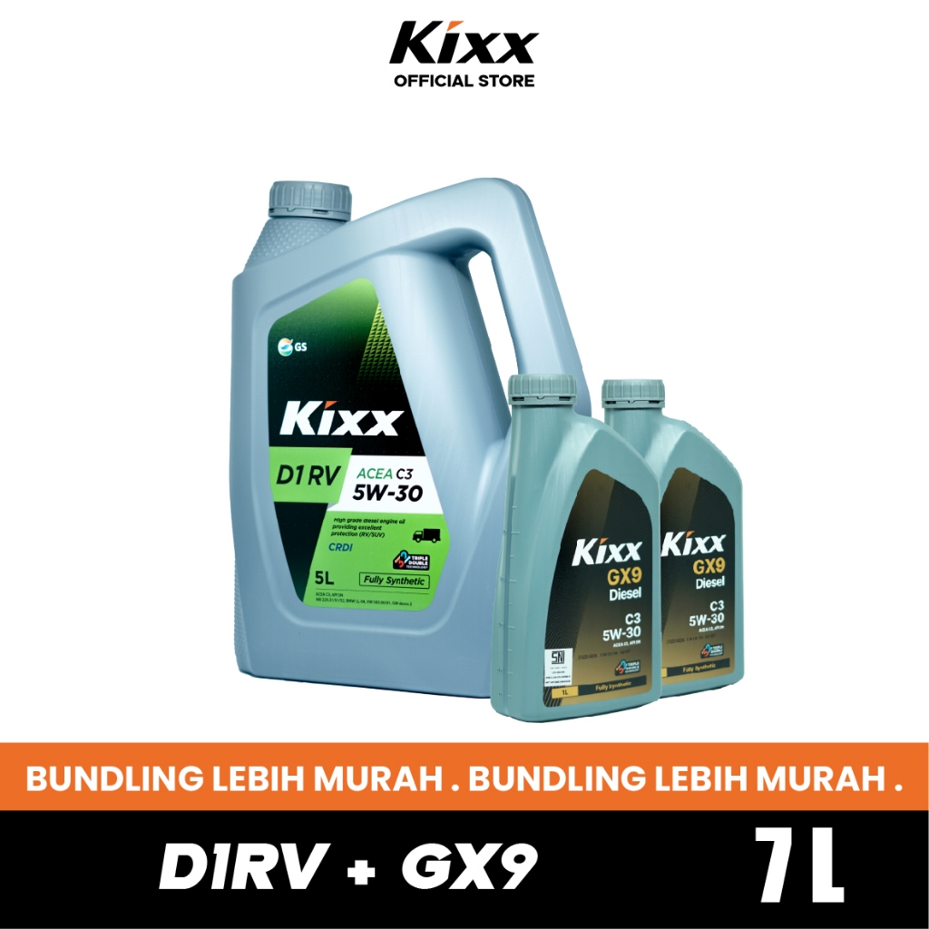 PROMO KIXX Oli Mobil Diesel D1RV Full Synthetic 5W-30 5 Liter + Kixx GX9 5W-30 Full Synthetic 1ltr