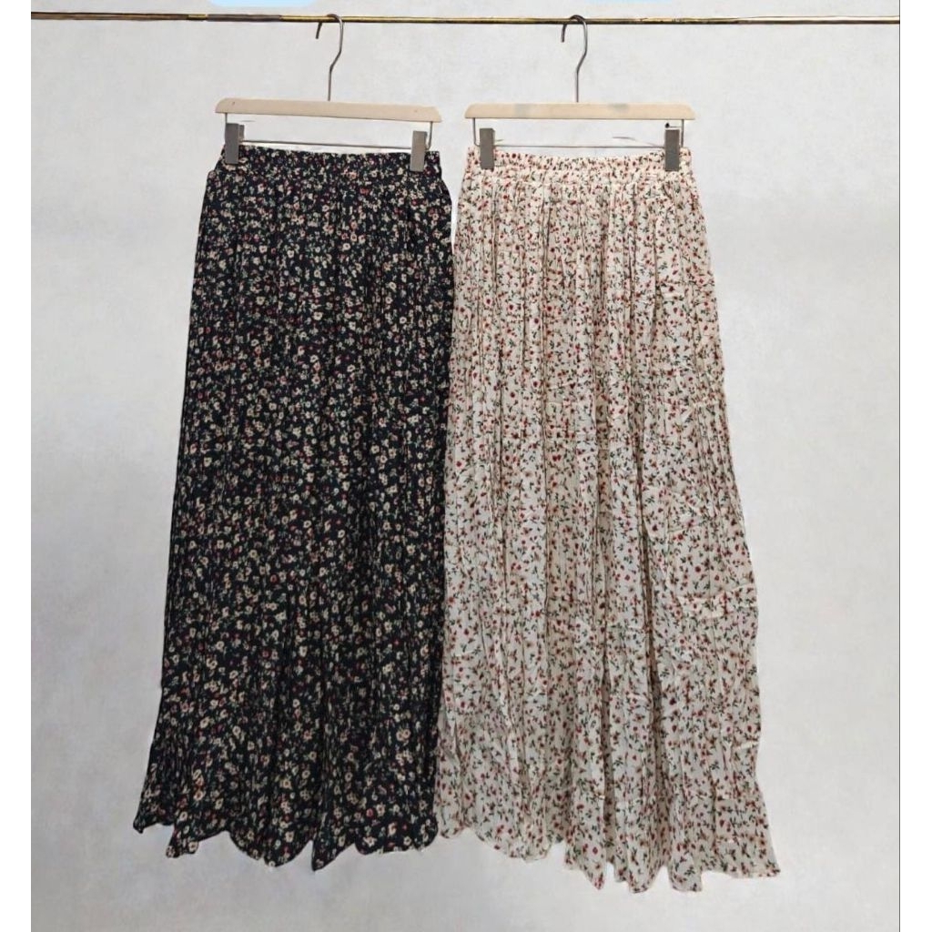 ROK MOTIF BUNGA BUNGA / ROK PLISKET MOTIF / ROK IMPORT