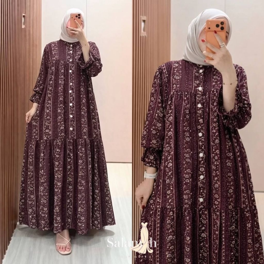 GAMIS AYANA MAXI DRESS MUSLIM  WANITA JUMBO LD 120 MOTIF RAYON PREMIUM BUSUI FRIENDLY POLOS / GAMIS 