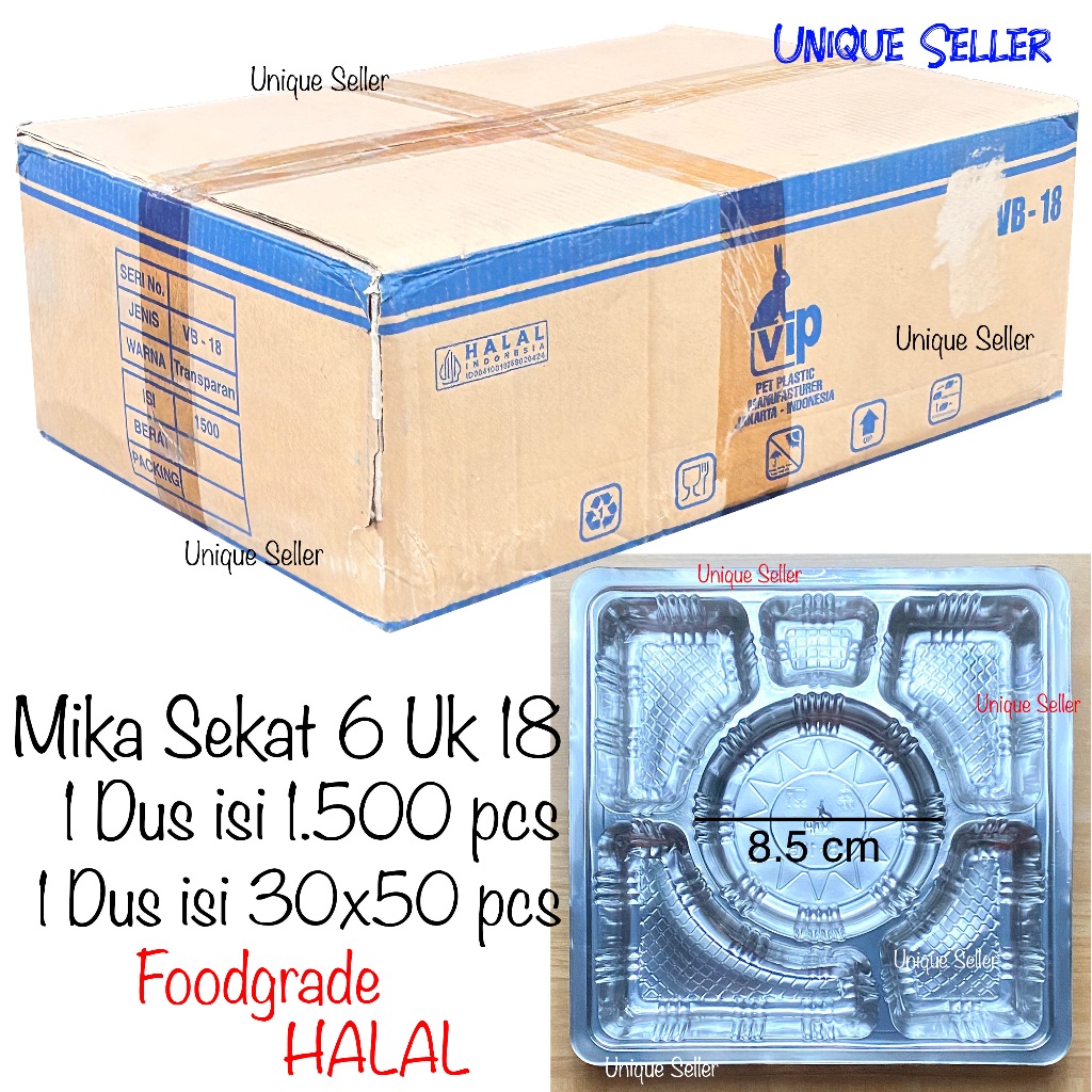 1 Dus Mika Sekat 6 Bulat Uk 18 cm VIP isi 1.500 pcs untuk Dus Nasi 18x18 cm Mika Sekat 6 Bening untu