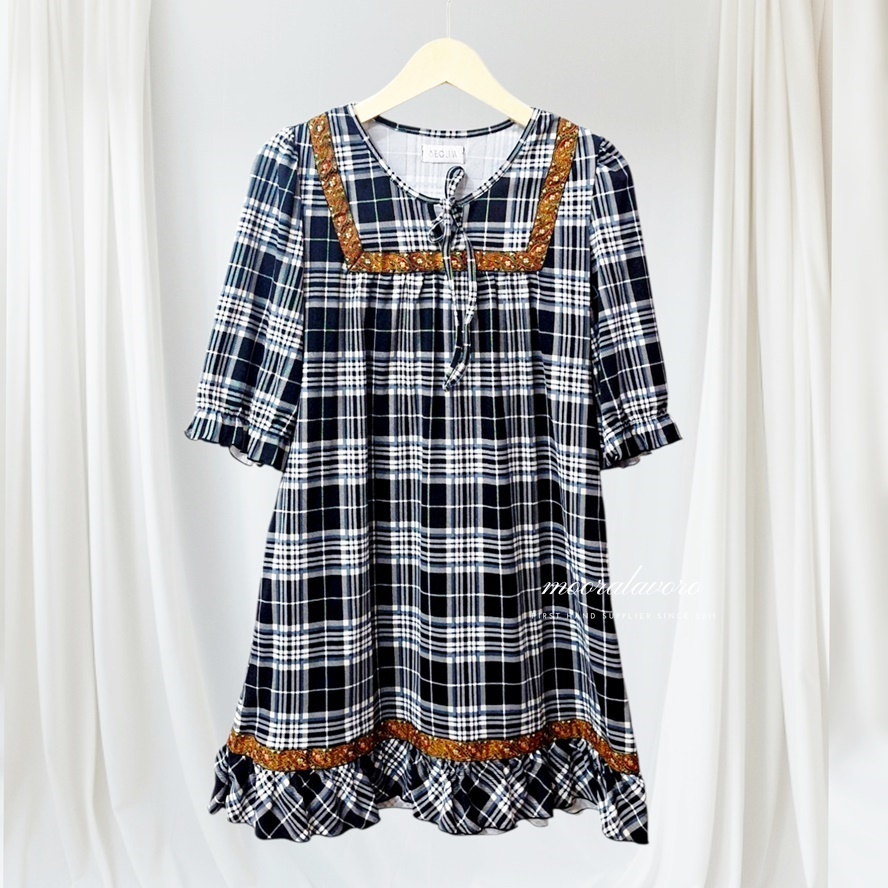 SOHYUN CLASSY CHECKERED BOHEMIA KNIT DRESS KOREAN STYLE READY BANGKOK PREMIUM COLLECTIONS BKK