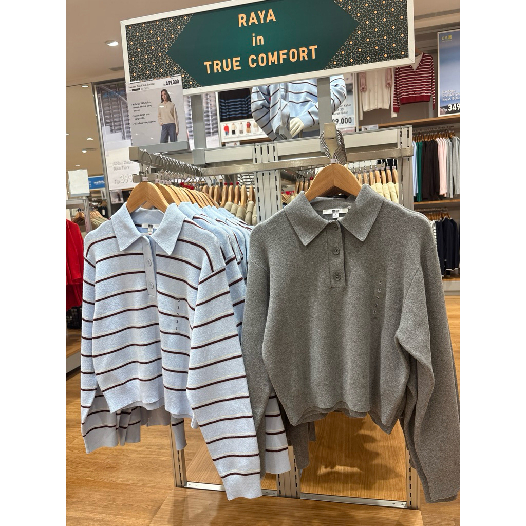 jaket rajut cardi lebit berkerah sweater polo katun lembut Jastip Uniqlo bestseller jastip_titipoutf