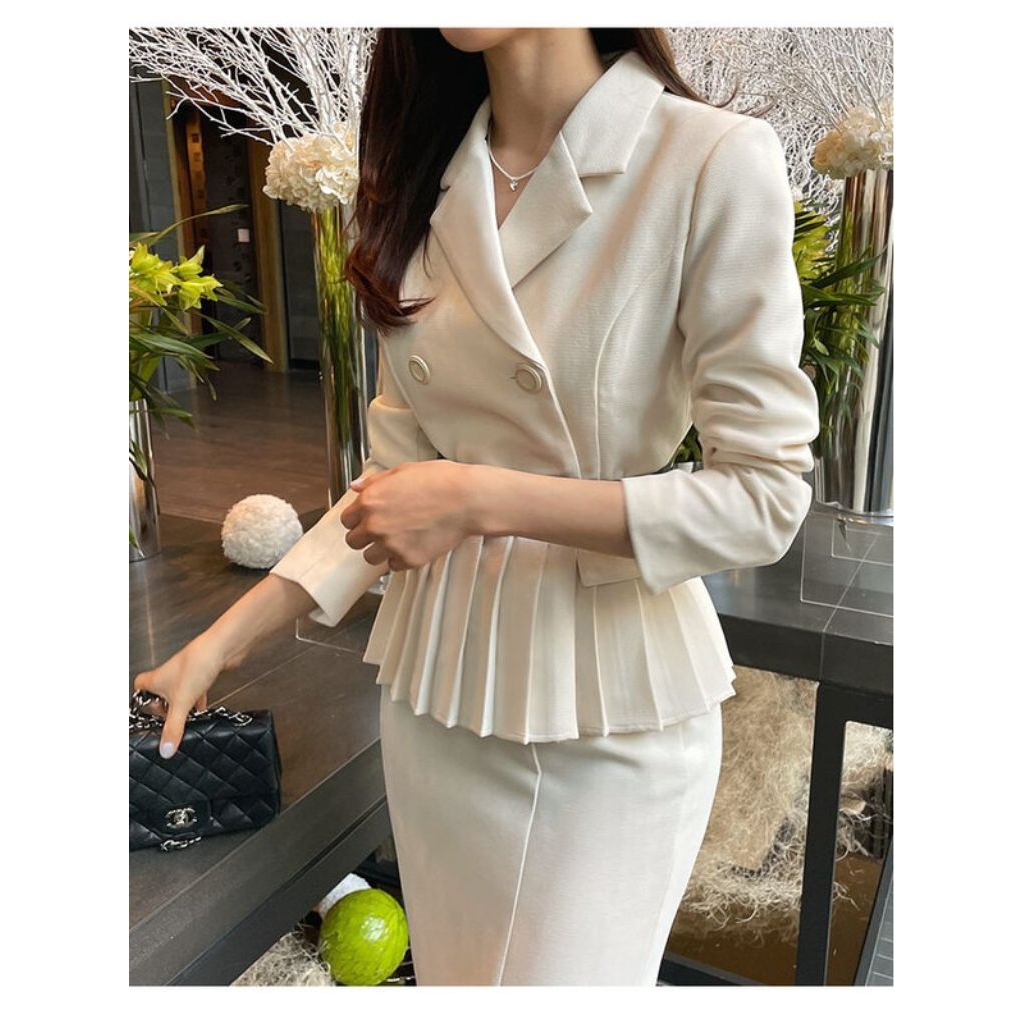 cream blazer peplum korea