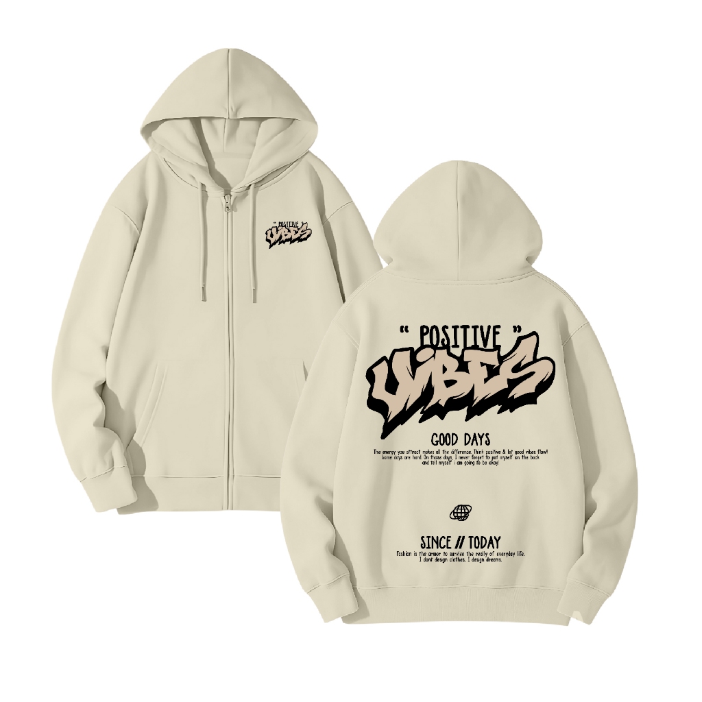 BEXLEY Jaket Hoodie Zipper Positive Vibes Size M-XXL Unisex [ Pria & Wanita ]