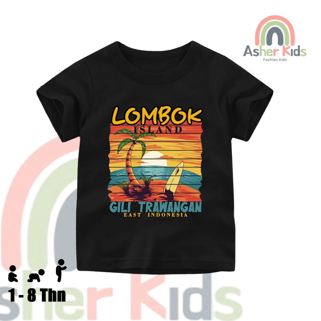 AsherKids - Baju Kaos Atasan Anak Laki Laki Perempuan Motif Lombok Gili Trawangan Kaos Cowok Cewek A