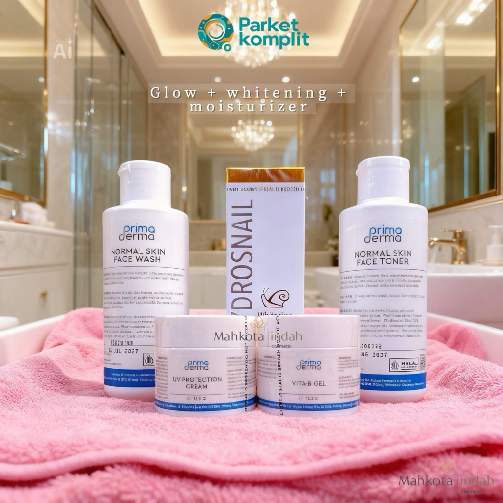 PAKET GLOWING PRIMADERMA - Pencerah Wajah Kulit Normal & Kering - Whitening + Moisturizer + Sunscree