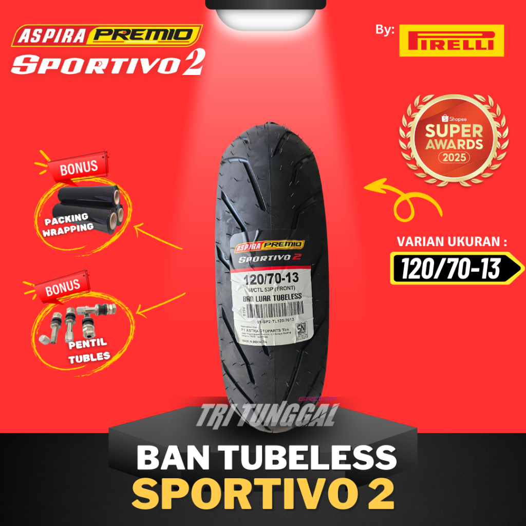 [READY COD] BAN ASPIRA PREMIO SPORTIVO 2 ( 120/70-13 ) TUBELESS MEDIUM SOFT COMPOUND RING 13 / BAN M