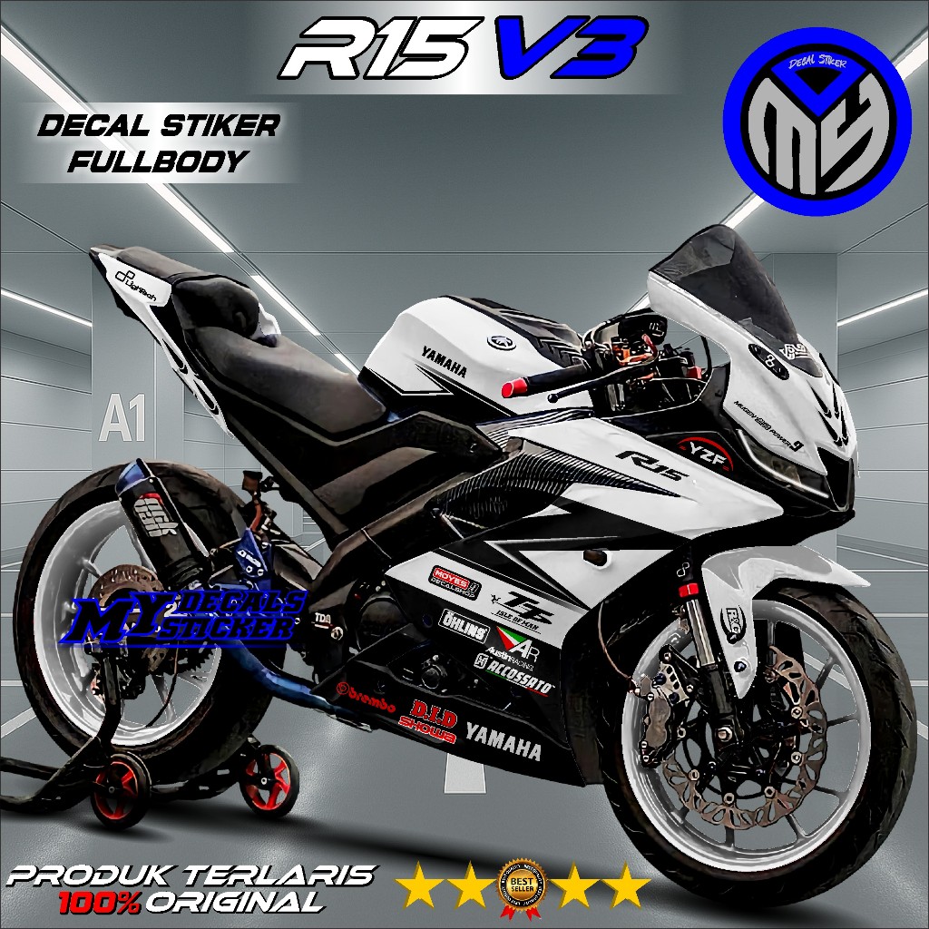 COD Decal R15 V3 Fullbody Anti Luntur - Stiker Variasi Yamaha R15 V3 Fullbody Desain Racing Putih