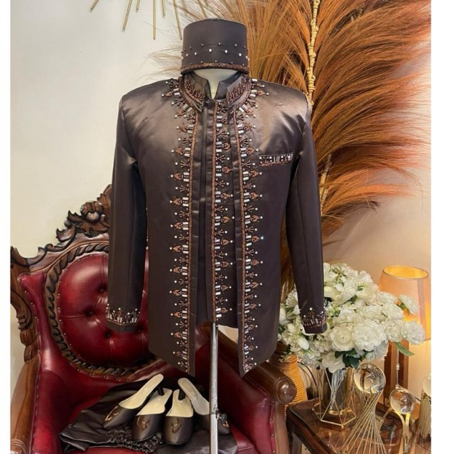 Beskap pengantin jumbo Ld 135cm | Basofi pengantin pria putih