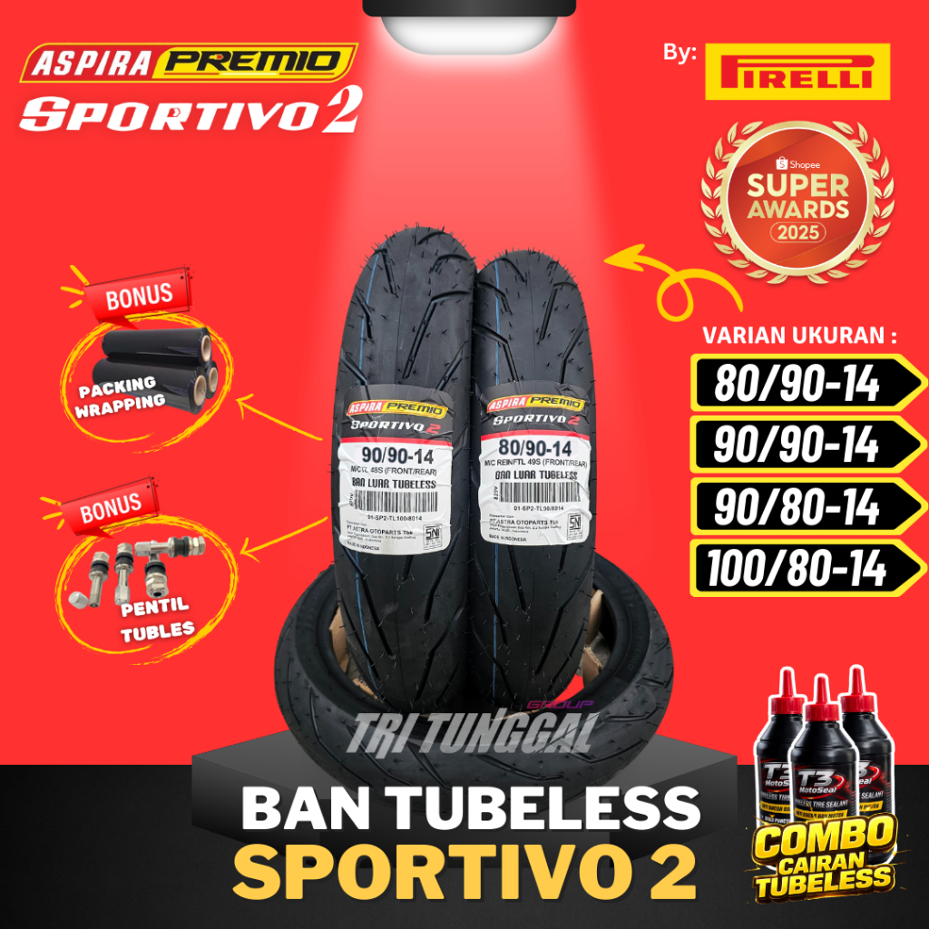 [READY COD] BAN ASPIRA PREMIO SPORTIVO 2 TUBELESS MEDIUM SOFT COMPOUND RING 14 / BAN MOTOR RING 14 M