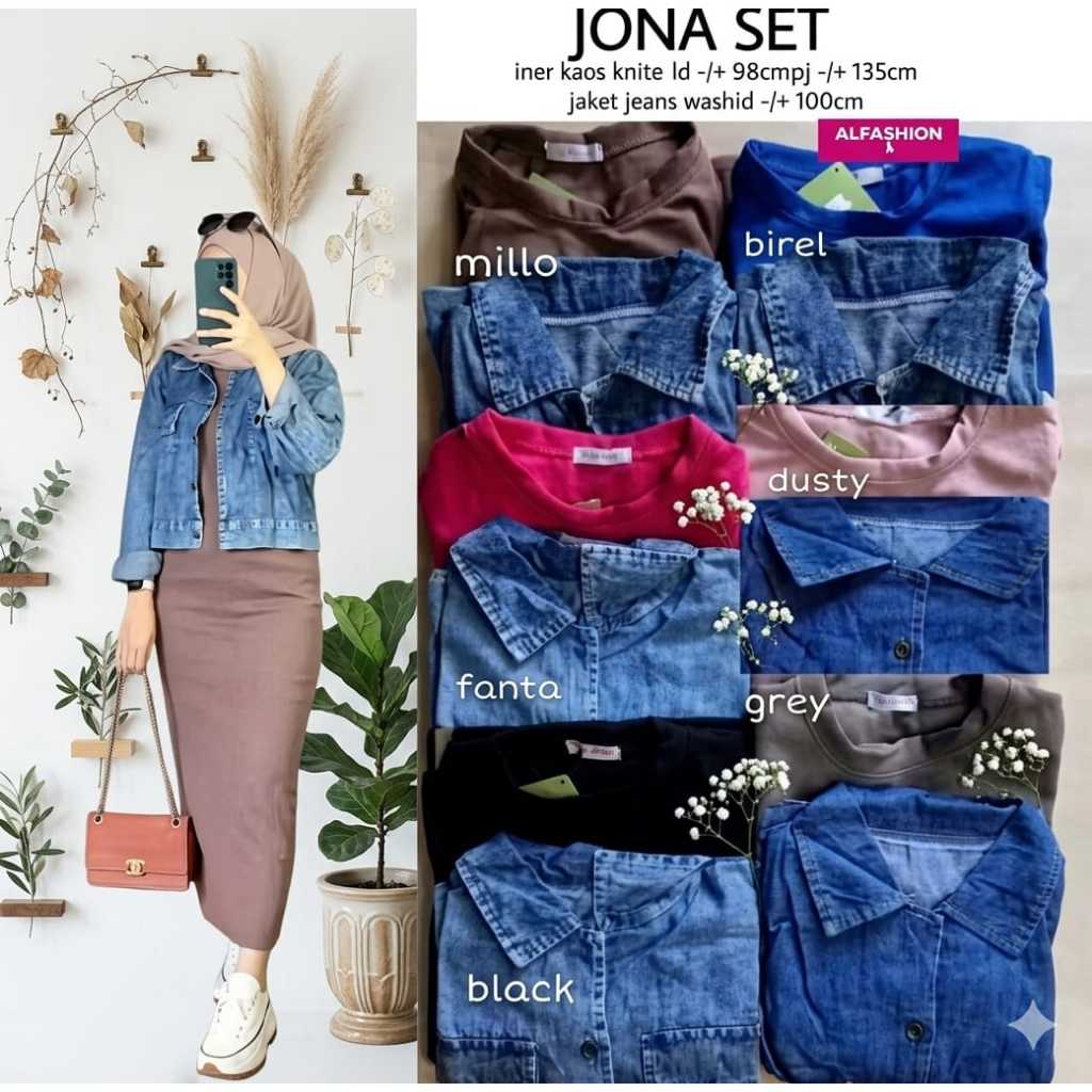 SETELAN JAKET JEANS CROP DAN DRES INNER ONE SET DRESS OUTER JEANS CROP