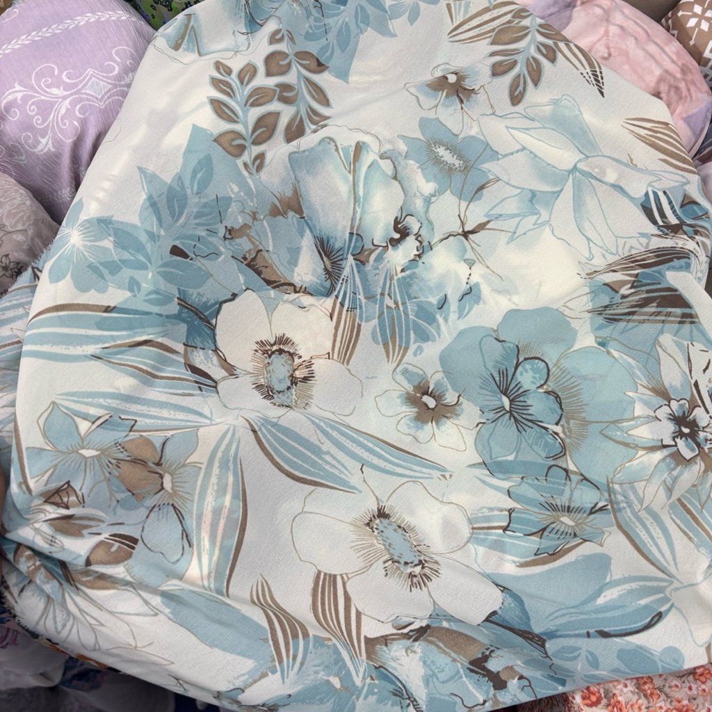 Kain Ceruty Babydoll Premium Motif Bunga Pastel - Bahan Gamis & Hijab Syari Mewah Ans