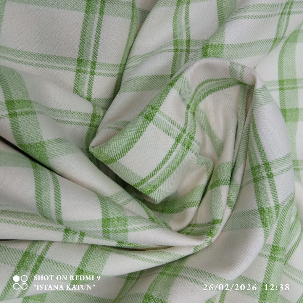 KAIN COTTON ITALY GREEN KOTAK TWILL ORIGINAL PREMIUM