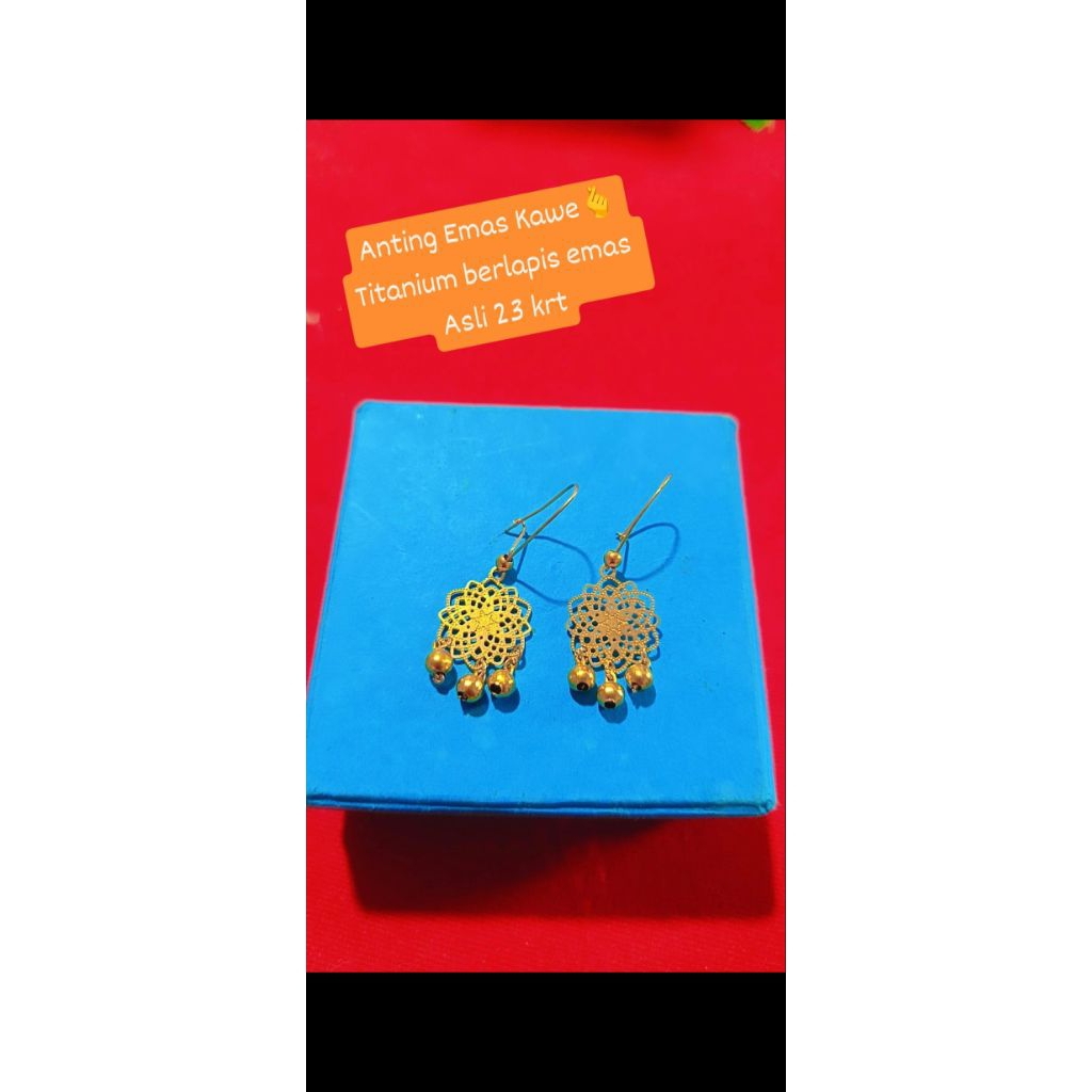 anting Dubai titanium asli berlapis emas asli 23 kr
