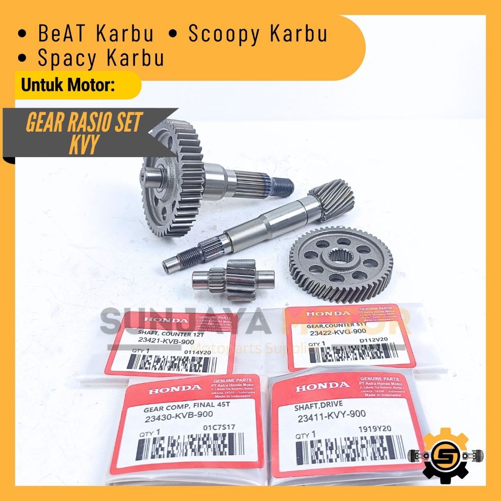 Gear Rasio Set Original Honda KVY Gigi Rasio Beat Karbu Scoopy Carbu Spacy Karbu Gear Gardan Ori AHM