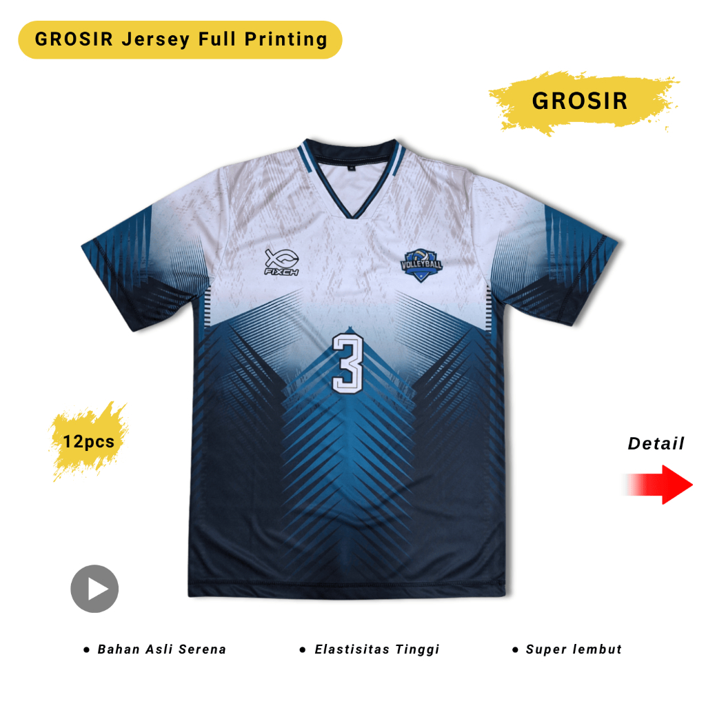 Grosir Jersey Voli Full Printing Pria Wanita Baju Volly Ball Kaos Cewek Cowok Unisex Motif Z4