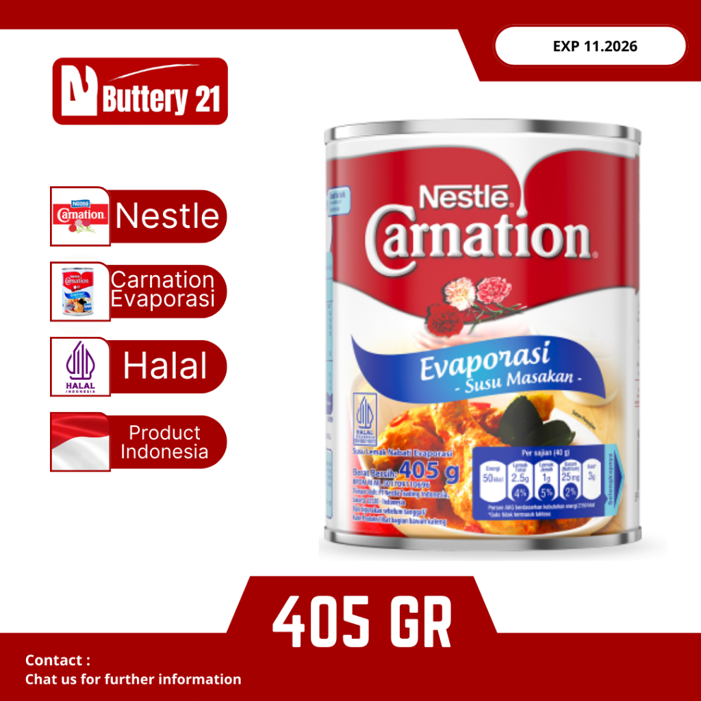 SUSU CARNATION EVAPORASI 405 GR/NESTLE CARNATION EVAPORASI/SUSU MASAKAN/SUSU EVAPORASI