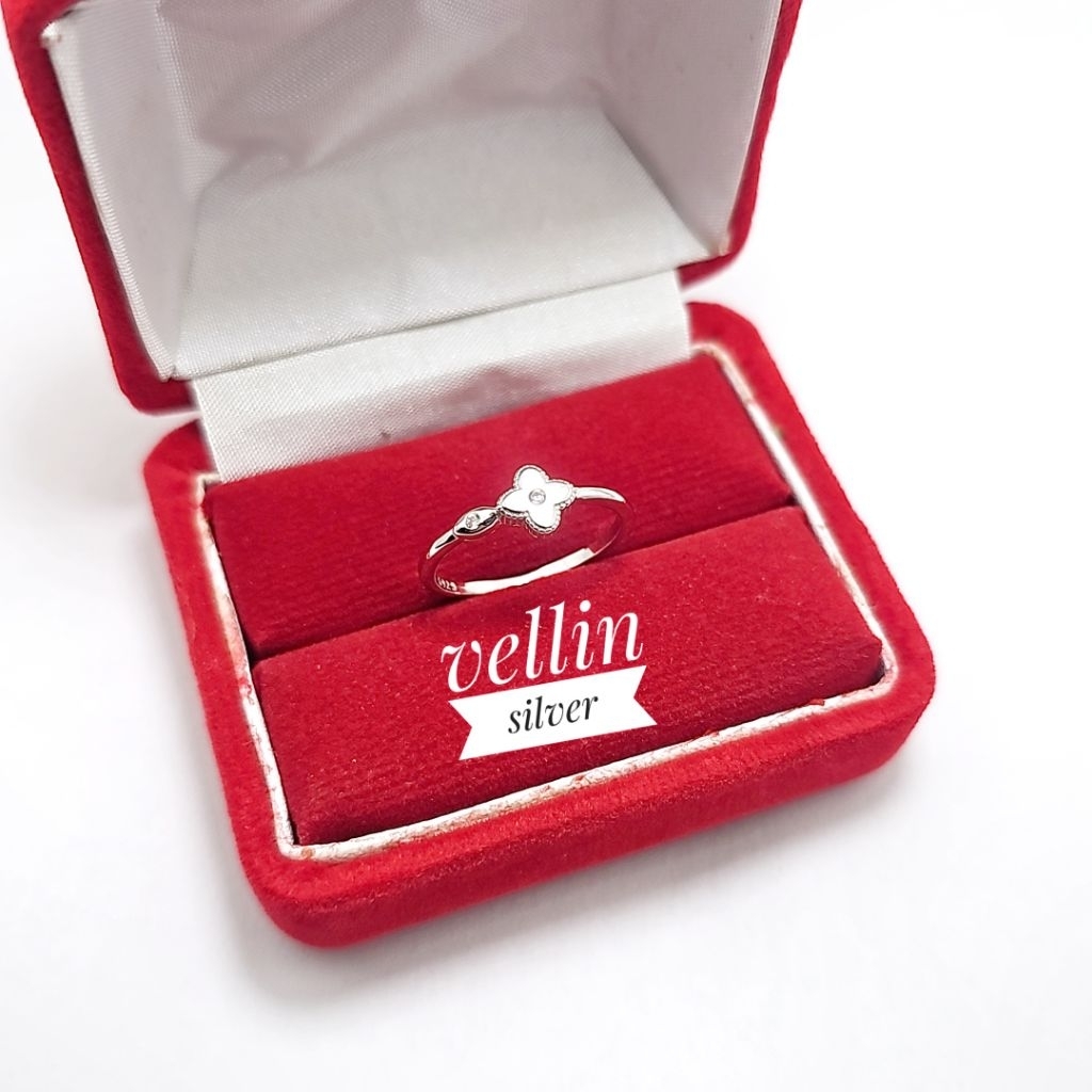 Cincin Bunga Perak 925 Lapis Emas Putih - Cincin Wanita Silver 925 Asli Antikarat