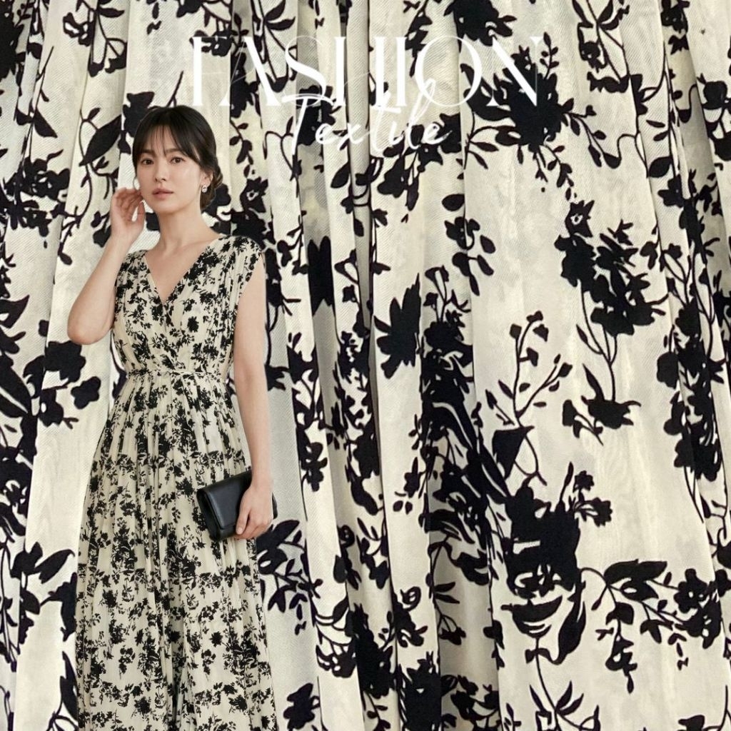 Kain Jersey Motif Bunga Bludru | Kain Jersey Motif Flocking SJMF3293