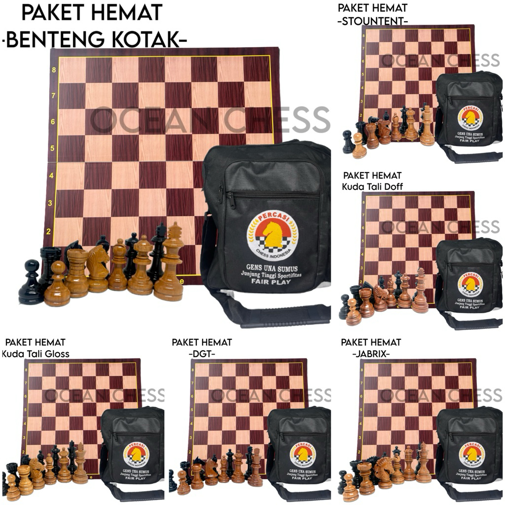 PAKET HEMAT CATUR PREMIUM ( BIDAK CATUR KAYU SAWO + PAPAN FULLSRAT + TAS HITAM )
