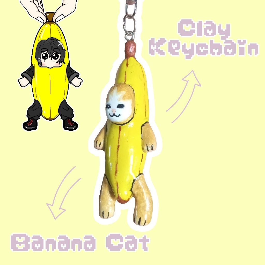 Clay Keychain Lucu Banana Cat