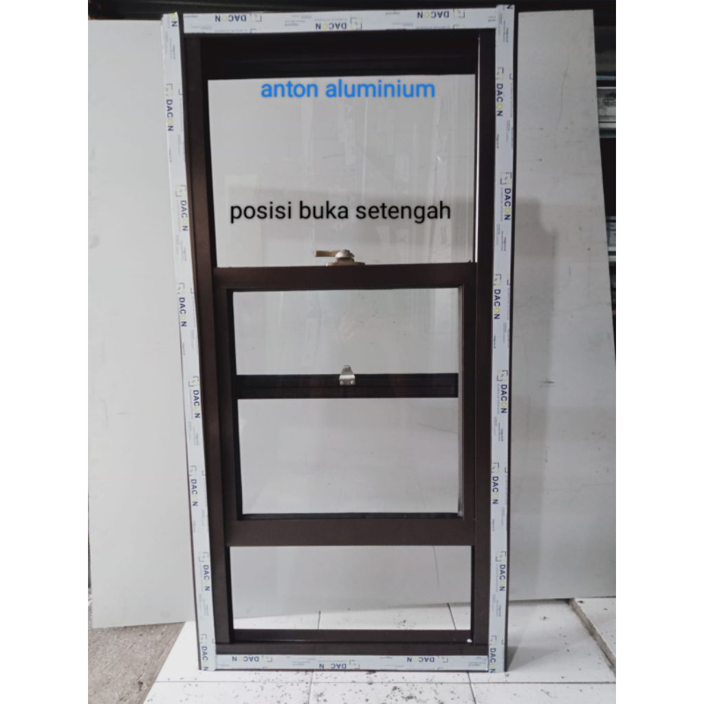 jendela sliding vertikal aluminium kusen 3inch